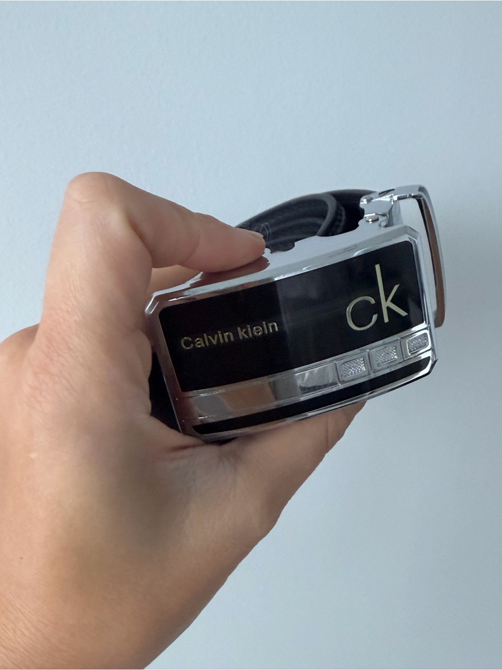 Calvin Klein Black and Silver Men's Automatic Buckle Belt